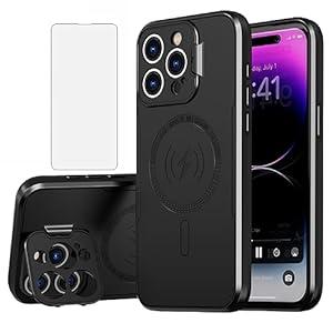 Asuwish Phone Case for iPhone 15 Pro Max 6.7 inch with Magsafe Tempered Glass Screen Protector and Stand Slim Cell Accessories Cover iPhone15promax 5G i Phone15Max Plus iPhone15 ProMax Women Men Black