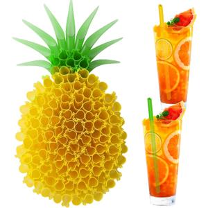 Potchen 100 Pcs Pineapple Shape Drinking Disposable Plastic Straws Cocktail Straws for Summer Fruit Birthday Bridal Baby Shower Wedding Party Supplies