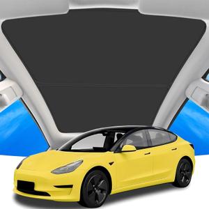 2025 Latest Tesla Model Y Sunshade RoofBlocks 99% UV, Never Sag!Magnetic Nano Ice-Crystal Coatings Glass Roof Sun Shade, Heat Insulation Light-Tight Sunshade Accessories for Tesla Model Y 2020-2024 (Black)