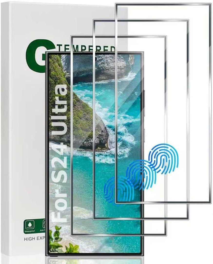 [3Pack] Screen Protector For Samsung Galaxy S24 Ultra 5G [Tempered Glass] [Japan Glass with 9H Hardness] Fingerprint unlock with installation frame HD clear Screen Protector