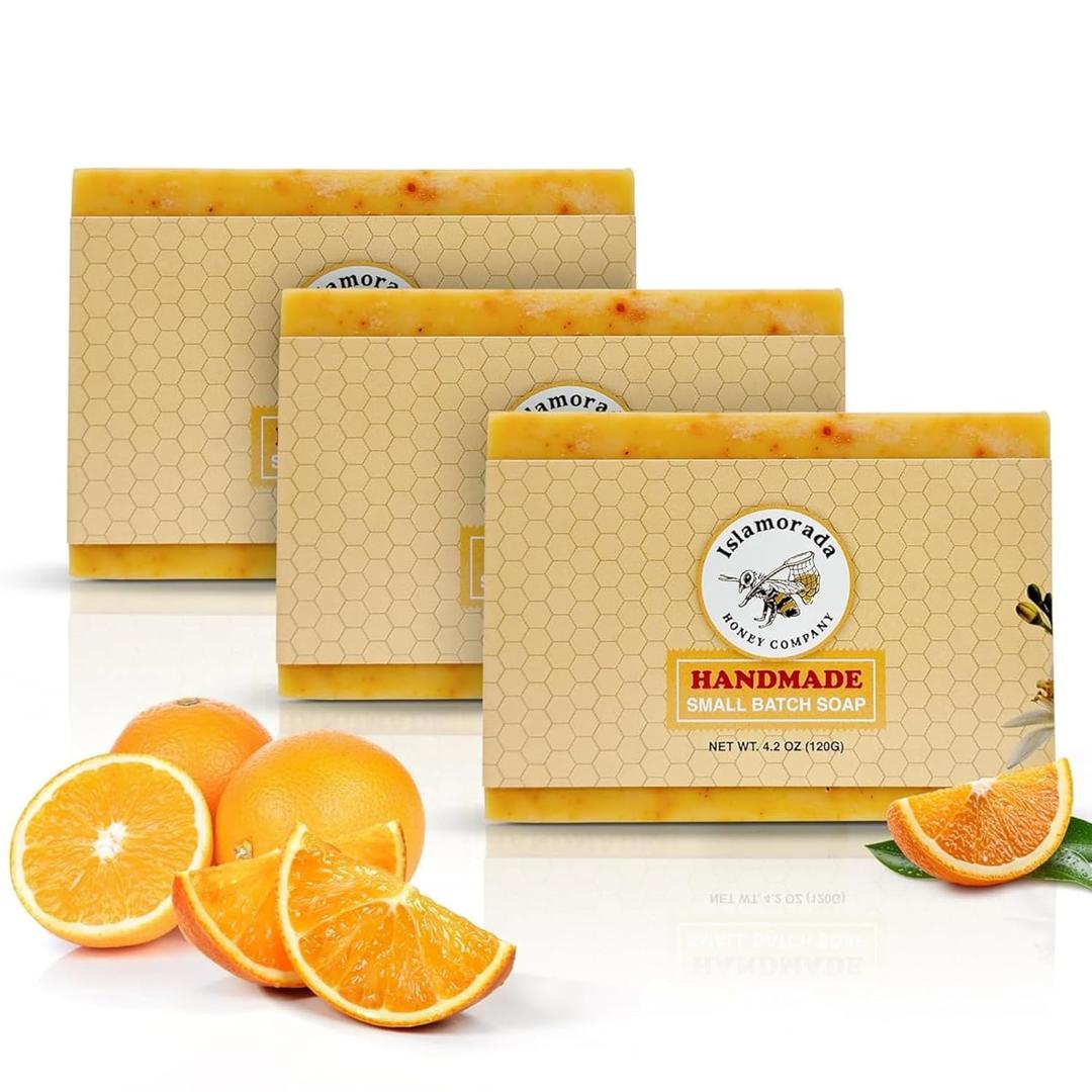 Handmade Honey Soap Bar with Florida Orange Essential Oil  3 Pack Natural Moisturizing Bar Soap with Olive & Coconut Oil  Gentle Cold Process Honey Bar Soap for All Skin Types