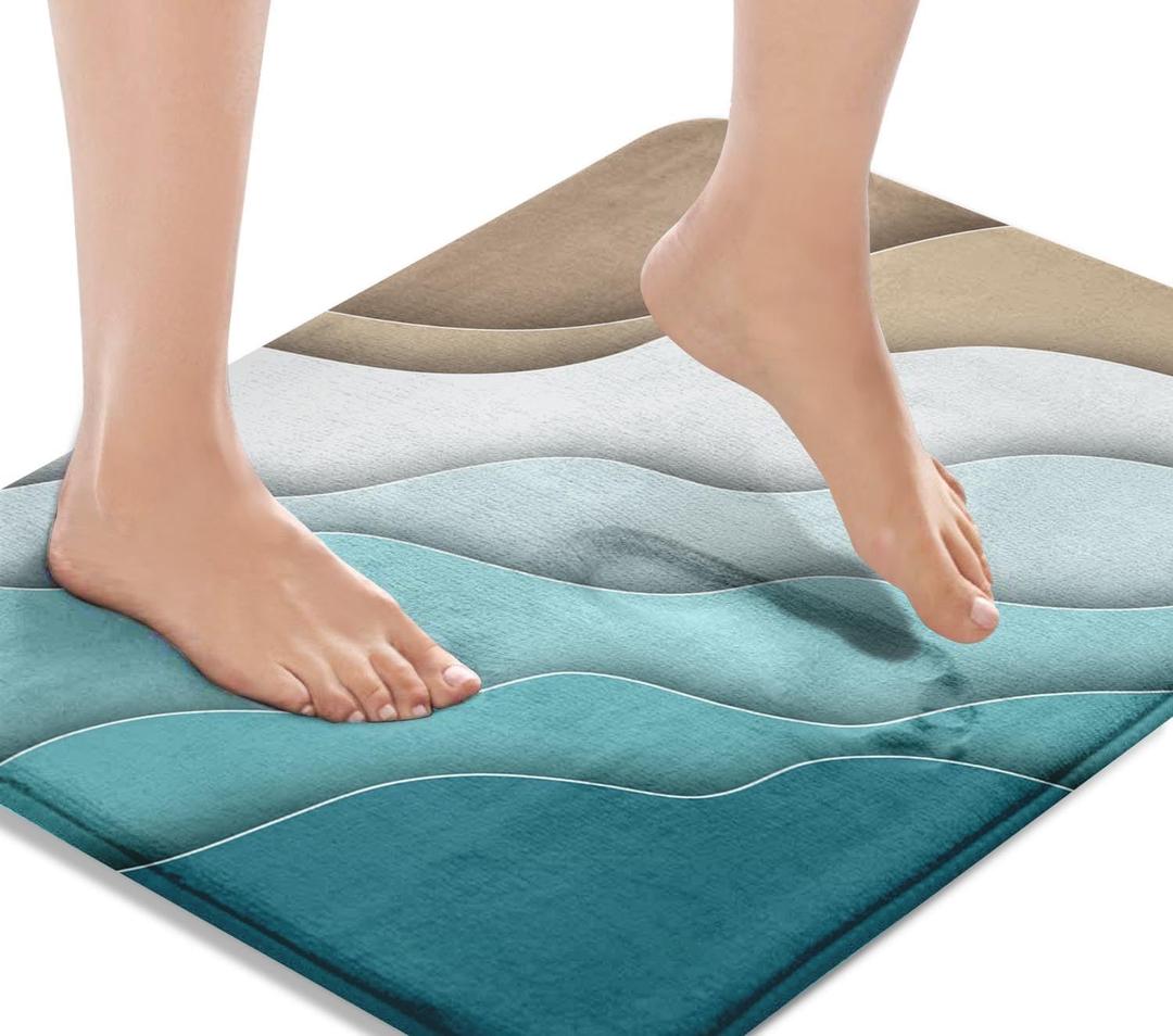 Britimes Bath Mat for Bathroom Abstract Beach Washable Floor Rug Carpets Floor Mat Bathroom Decorations 16x24 inches for Kitchen Bedroom Indoor