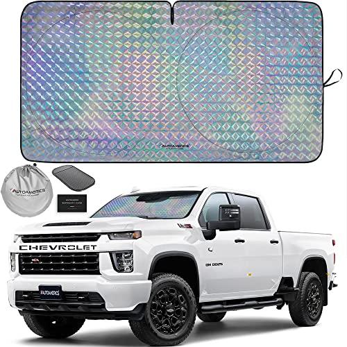 Autoamerics 1-Piece Windshield Sun Shade - Holographic Print Foldable Car Front Window Sunshade for Cars SUV Truck - Heat Blocker Visor Protector Blocks Max UV Rays and Keeps Your Vehicle Cool - LARGE = 64 x 33.5 inches