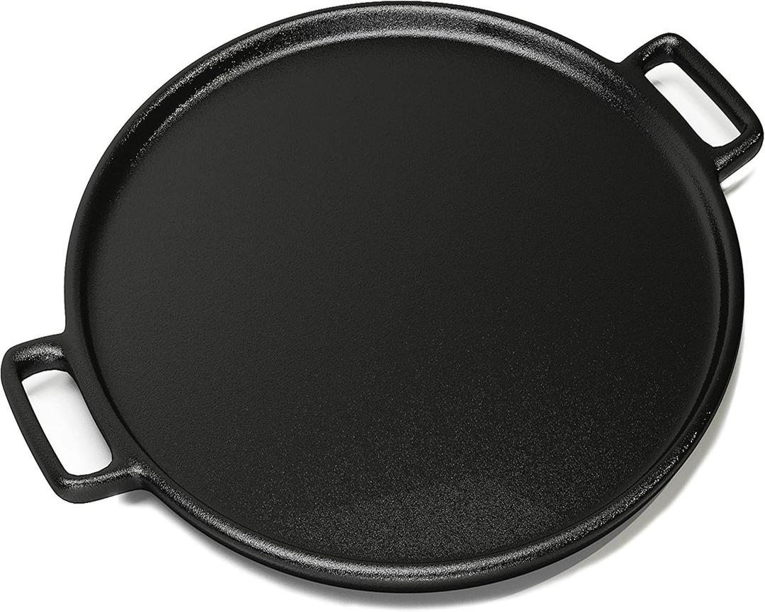 Home-Complete Cast Iron Pizza Pan - 14-Inch Baking Pan for Oven, Stovetop, Grill, or Campfires - Durable, Even-Heating, Versatile Cast Iron Griddle