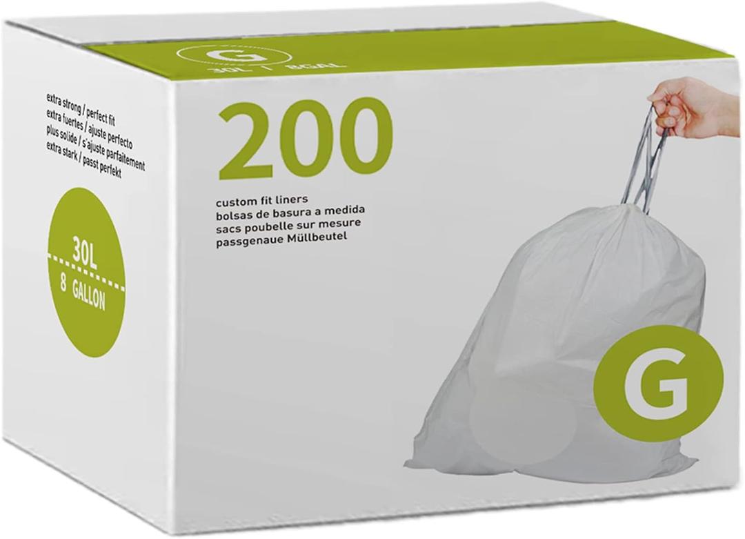 8 Gallon Code G 200 Count Drawstring Trash Bags 1.2 Mil THICK Heavy Duty | Compatible with simpleman Code G | White Garbage Can Liners 8 Gallon / 30 Liter Heavy Duty Plastic Trash Bags