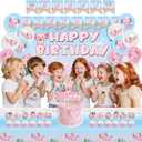 Pink Axolotl Birthday Decorations, Axolotl Backdrop Tablecloth Cake Topper Cupcake Toppers Latex Balloons Under the Sea Bday Party Decors for 1 2 3 4 5 6 Year Old Girl