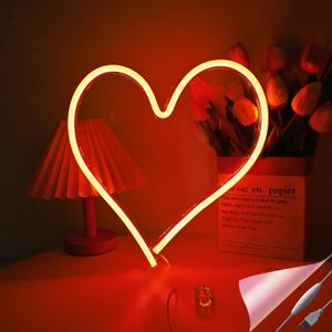 Britrio LED Neon Light Sign, Red Heart Shape Wall Hanging Neon Sign Bedroom Wall Art for Bar Kids Room Valentines Day Birthday Gift Party,Home Decor Neon Night Light USB Powered Dimmer Switch 13.4