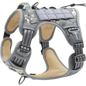 AUROTH Tactical Dog Harness for Small Medium Large Dogs No Pull Adjustable Pet Harness Reflective K9 Working Training Easy Control Pet Vest Military Service Dog Harnesses Medium Grey Camo (M(Neck:16-22",Chest:22-33"),35-50 lbs)