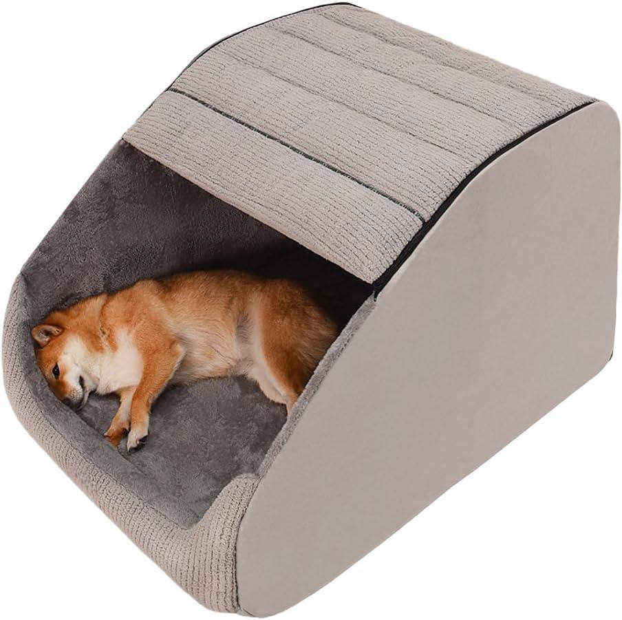 Extra Large Dog Bed House, Cozy Dog House Indoor, Memory Sponge, Plush Dog Cave Bed Crate Cushion with Non-Slip Bottom for Large Dogs (Grey, L)