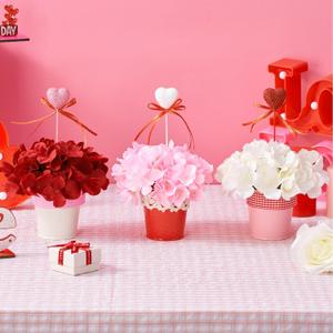 Valentines Day Table Decor, Centerpieces for Tables with 3 Pcs Small Metal Pot, Hydrangea, Heart Toothpicks, Valentine Table Centerpiece, Valentines Day Table Decorations for Home, Kitchen