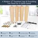 Airy Abode Premium Ash Wood Square Furniture Legs (Full Install Kit) - Pick Your Size and Color