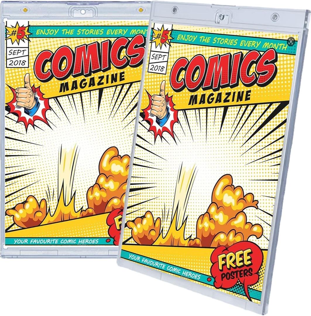 2ct Magnetic Comic Book Display Cases200PT Crystal Clear One Touch Holders, UV Protection Magazine Slab Protectors, Premium Wall Mountable Comic Book Protectors, Iner Size: 7.5"*10.9"