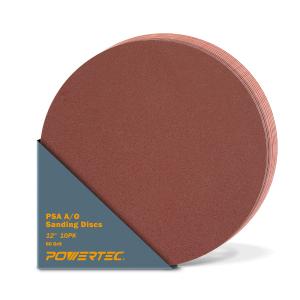POWERTEC 10 PCS 60 Grit 12 Inch PSA Sanding Discs, Self Stick Adhesive Sandpaper, 12" for Drywall, Woodworking, Paint, Epoxy with Random Orbital Sanders, DA Sanders, 6x48 Belt Disc Sander (110380)