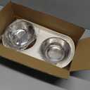 Elevated Cat Bowl, Raised Cat Food and Water Bowl Set for Indoor Cats, Splash Proof with 2 Stainless Steel Pet Food Bowls for Cats and Puppies, Whisker Fatigue and Dishwasher Safe - White