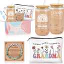 2 x Gifts for Grandma, Unique Birthday Gifts for Grandma, Present for Grandmother Basket, Thank You Basket with 16 Oz Glass Cup, Makeup Bag