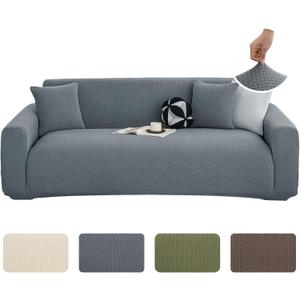 Stretch Couch Covers, Couch Covers for 3 Cushion Couch Sofa pet Friendly, Washable, Furniture Protector Sofa with Elastic Bottom for Cats, Dogs (Wheat Pattern - Dark Gray, 3 Seats)