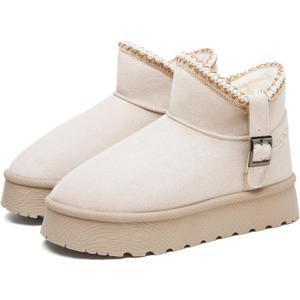 FINIWOR Snow Boots for Women Waterproof, Warm Fur Lined Mini Womens Boots Winter, Fall Ankle Boots Platform Non-slip (7, Apricot)