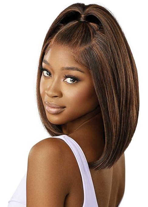 Outre Airtied 100% Fully Hand-Tied Wig - Human Hair Blend - Natural Yaki 12" (DRST HONEY BROWN)