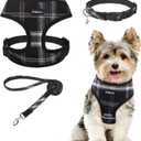 SCENEREAL No Pull Dog Harness Collar and Leash Set Small Medium Sized Dog, Soft Mesh Step in Puppy Harnesses, No Chock Plaid Adjustible Pet Vest for Outdoor Walking Training and Running, Black XS (XS: Chest Girth: 10"-14")