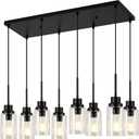 8-Lights Black Island Light fixtures Hanging Lighting for Kitchen Island Dining Room Pendant Lights Fixtures with Clear Glass Shade