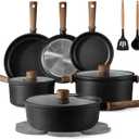 CAROTE Nonstick Pots and Pans, Induction Cookware Set Kitchen Cooking Sets, Non Stick w/Frying Pan (PFOS, PFOA Free), Black, 16pcs