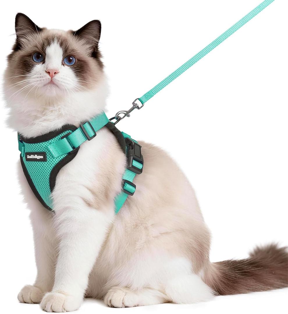 rabbitgoo Cat Harness and Leash for Walking, Escape Proof Soft Adjustable Vest Harnesses for Cats, Easy Control Breathable Reflective Strips Jacket, Emerald, M