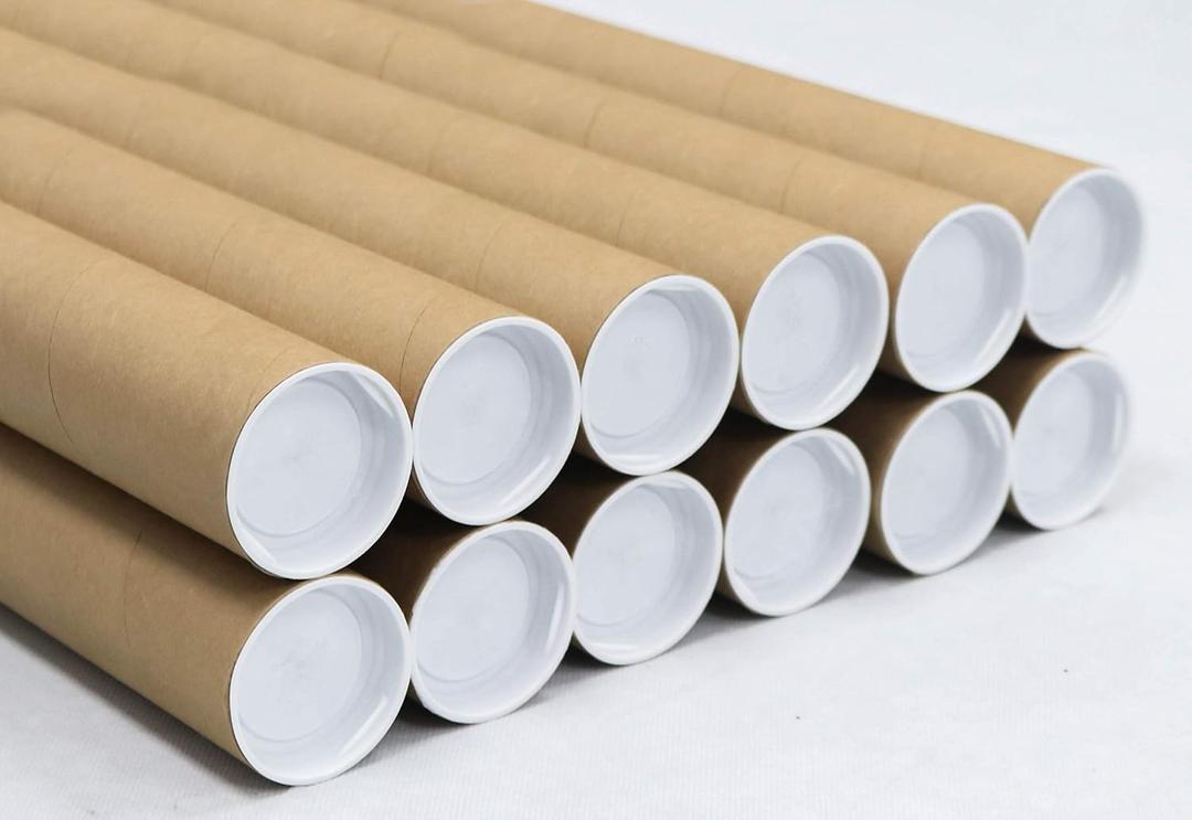 MagicWater Supply Heavy Duty Mailing Tubes - Durable Cardboard for Shipping, Storing & Protecting Posters Artwork Documents and Blueprints with Secure End Caps - 12 Pack 2 in x 18 in Kraft - US Made.