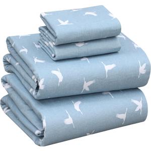 RUVANTI Flannel Sheets King Size - 100% Cotton Double Brushed King Bed Sheets Set - Deep Pockets 16 Inches - All Seasons Breathable & Extra Soft - Warm & Cozy, 4 Piece, We Fly