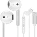 Samsung USB C Headphones for Galaxy S26 S25 Ultra Edge S25+ S24 FE S23 S22 S21 A17 A16 A54 A15, USB Type C Earphones with Microphone USB C Wired Earbuds for iPhone 17 16e 16 15 Pro Max iPad Pixel 9pro (White)