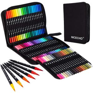 Nicecho Art Markers Dual Brush Pens for Coloring, 60 Artist Colored Marker Set, Fine and Brush Tip Pen Art Supplier for Adult Coloring Books, Bullet Journaling, Drawing