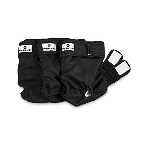 Pet Parents® Washable Dog Diapers (3pack) + Extendrs® of Durable Doggie Diapers, Premium Dog Diapers Female & Male (Small, Black)
