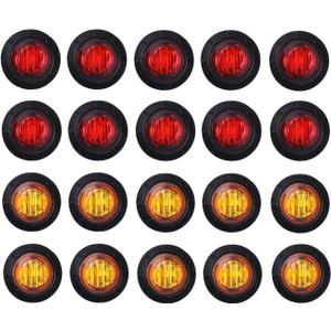 TMH 3/4 Inch Mount 10 pcs Amber + 10 pcs Red LED Clearance Bullet Side LED Marker Lights for Trailer Truck RV Car Bus Van (Pack of 20)