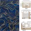 8x10 Area Rug Blue Gold Modern Rug for Living Room Indoor Machine Washable Abstract Rugs for Bedroom Ultra Soft Dining Room Large Carpet Non-Slip Non-Shedding Throw Rug for Home Office
