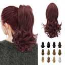 SOFEIYAN 13" Ponytail Extension Long Curly Ponytail Clip in Claw Hair Extension Natural Looking Synthetic Hairpiece for Women, Wine Red