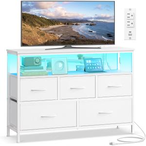 SONGMICS BELLAH Collection - Dresser for Bedroom with App-Controlled LED Lights and Charging Station, Chest of Drawers, TV Stand, 5 Drawers, Shelf, Modern, Cloud White ULGS723WH05S (11.8"D x 38.9"W x 26.8"H (5 Drawers))