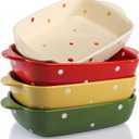 AVLA Set of 4 Ceramic Small Casserole Dishes, 7"x5" Porcelain Roasting Lasagna Pan, Individual Casserole Dishes Bakeware with Handle Rectangular Dish, Ceramic Baking Dish for Oven, 20 Oz, Polka Dot, Assorted Color