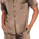 Ekouaer Men Satin Silk Pajamas Set with Pockets Sleepwear Shorts Satin Summer Loungewear 2 Piece Button Down Set S-3XL (Brown, L)