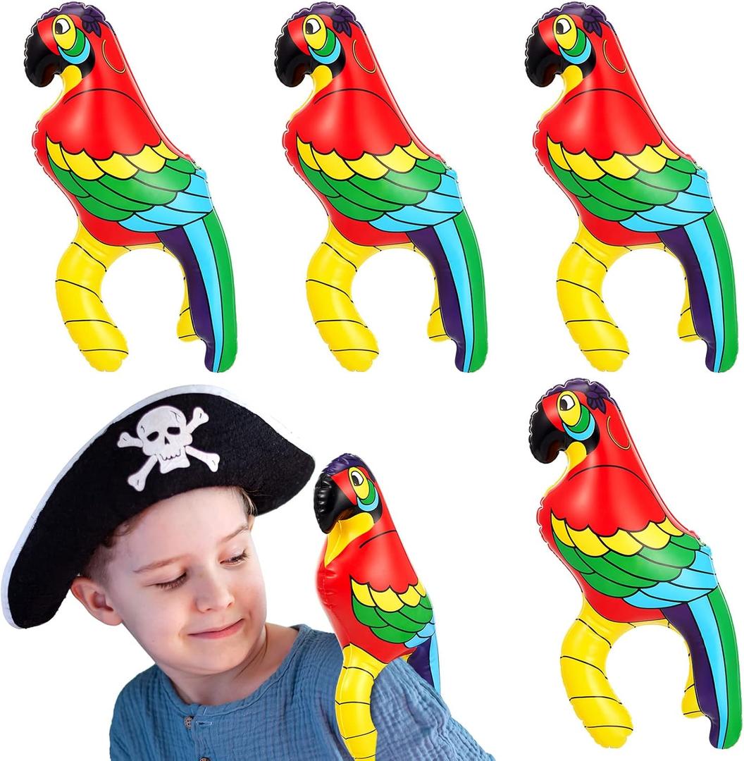 Wettarn 4 Pieces Inflatable Pirate Parrot Shoulder Prop 11 Inches Tall Pet Scarlet Macaw, Pirate Party Decorations for Tropical Party Gift Decoration Costume Accessory
