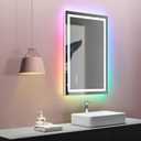 LOAAO 28"X36" LED Bathroom Mirror with Lights, Anti-Fog, Dimmable, RGB Backlit + Front Lighted, Bathroom Vanity Mirror for Wall, Memory Function, Tempered Glass Rgb, 36"L x 28"W