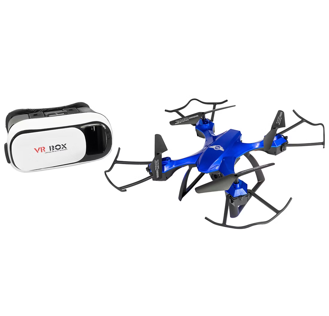 Sky Rider Helios Quadcopter Drone with Wi-Fi Camera and VR Goggle Value Pack, Black and Blue
