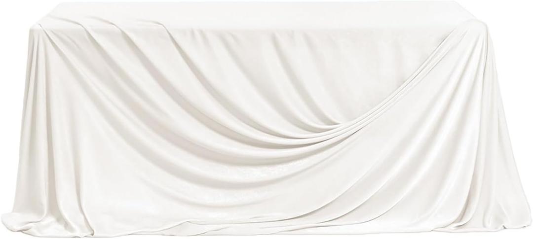 Ling's moment White Wedding Table Cloths in Premium Crumpled Velvet, 9ft x 11ft, Fits 4ft/6ft Rectangular/Round Sweetheart&Head Table for Wedding Reception, Bridal Shower, Birthday Decoration,Banquet