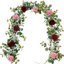 Anna's Whimsy 2PCS 5.91FT Artificial Eucalyptus Garland with Flowers, Fake Rose Gypsophila Garlands, Faux Floral Greenery Garland for Wedding Spring Home Party Table Runner DecorDusty Pink