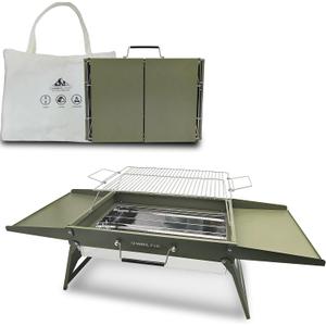 Charmline 20 x 14 inches Large Foldable Portable Charcoal BBQ Grill, Camping BBQ Grill for 35 People, Ideal for Camping, Garden, Beach, Picnic & Tabletop Use, Green