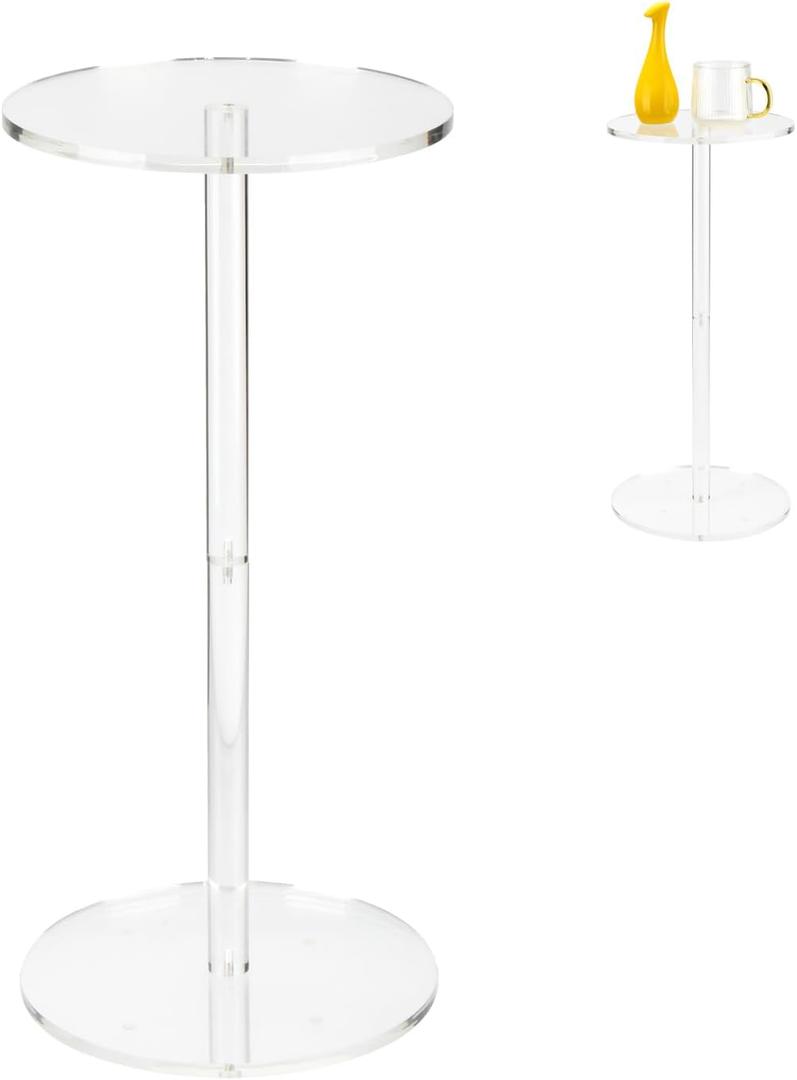Acrylic Drink End Table, Clear Drink Table for Small Spaces with Anti-Slip Pads, 9.8" Round Modern Side Coffee Table for Living Room/Bedroom/Bathroom/Office/Outdoor/Business (Acrylic, Clear)