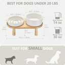 Ceramic Slow Feeder and Water Bowl Set for Small Dogs, 6.0 Inch Ceramic Dog Bowls Elevated with Wooden Stand, 0.6 Cups Dog Slow Feeder(14oz) and 30oz Water Bowl Set, White