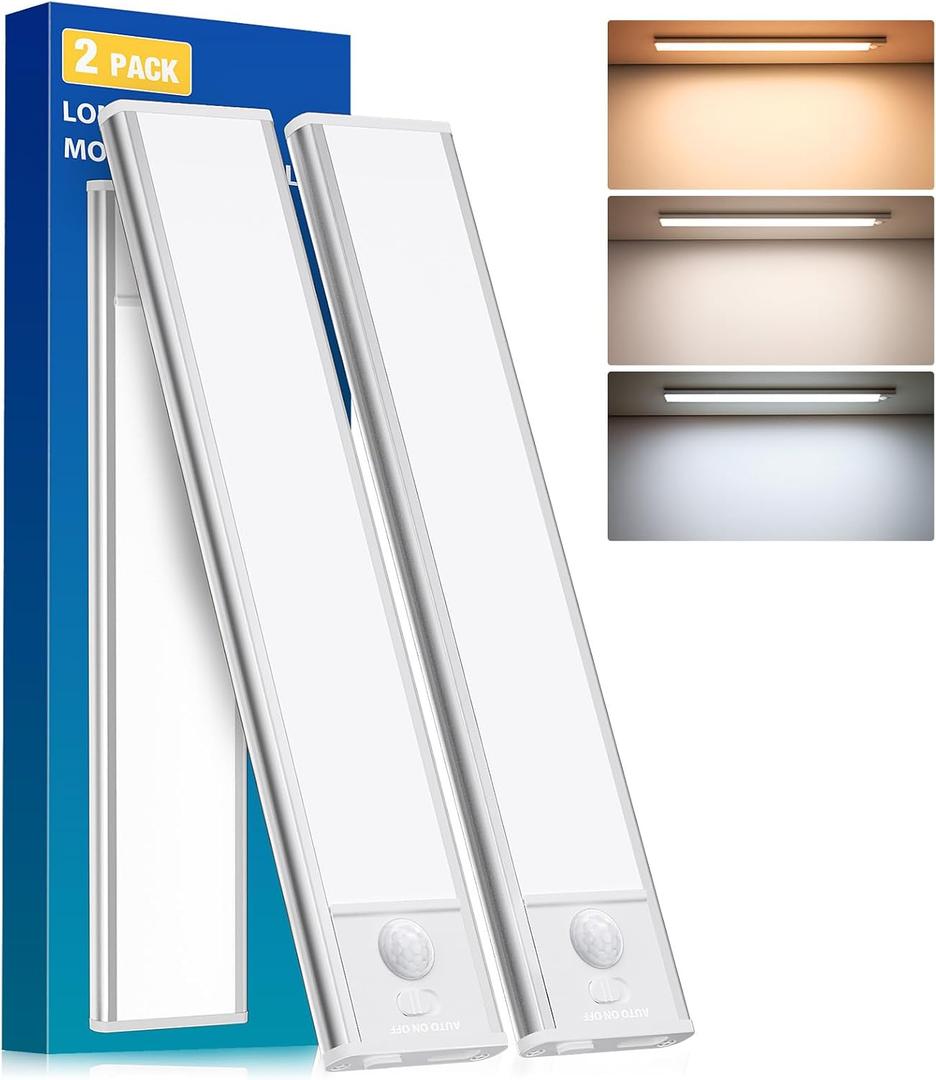 LED Under Cabinet Lighting, Battery Operated Motion Sensor Light Indoor Wireless, 3 Color Temps, USB Rechargeable Closet Light, Dimmable Under Counter Lights for Kitchen Stairs Closet Pantry, Pack of 2(8 Inch)