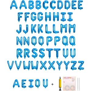 58 PCS Letter Balloons Alphabet Letters 2 Sets A- Z & 1 Sets AEIOU 16 - Inch Mylar Foil Balloons Set for Wedding/Birthdays/Annivs/Grads party Decoration Banner Custom Phrase (Medium Blue)