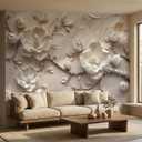 MFWFM Floral Peel and Stick Wallpaper 3D Relief Magnolia Flower Wall Mural | 137"x96", for Bedroom Living Room Bathroom, Self Adhesive Canvas