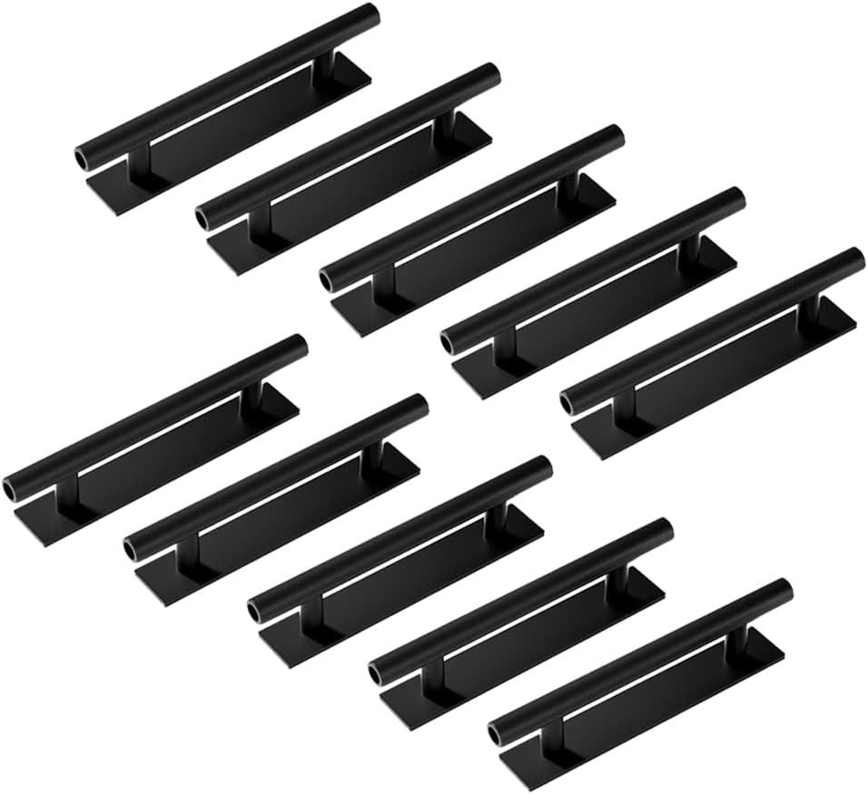 10 Pack Self-Stick Push Pull Helper ABS Plastic Wardrobe Handle Instant Cabinet Drawer Furniture Handles (Black)