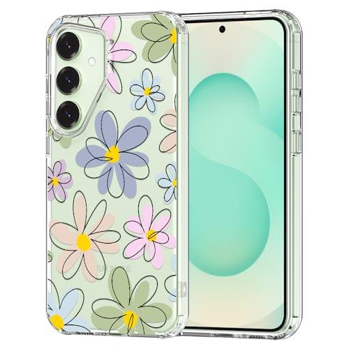 MOSNOVO Case for Samsung Galaxy S25 / Galaxy S24, [Buffertech 6.6ft Military-Grade Drop Protection] [Anti Peel Off Tech] Clear TPU Bumper Phone Case Cover Design - Linear Blooms